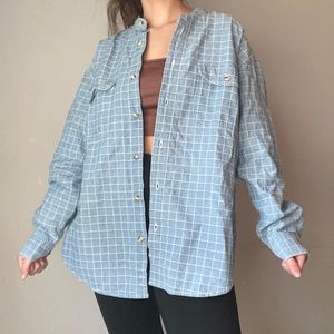 Blue Jean Denim Check Button Down Shirt
